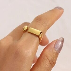 Gold Plated Stainless Steel Open Ring‎ Statement Ring Minimalist Band Size 6